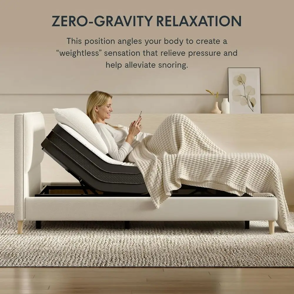 قاعدة سرير قابلة للتعديل بحجم كوين مع إمالة للرأس/القدم، وجاذبية صفرية، وموضع الذاكرة، وجهاز تحكم عن بعد لاسلكي، ومحرك هادئ - S2E-PRO