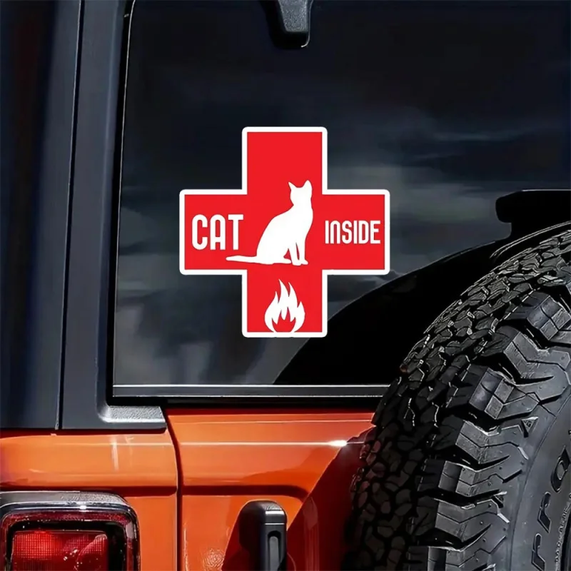 A waterproof and durable high-quality vinyl cat first aid sticker，Self-adhesive，Suitable for windows、Doors and vehicles