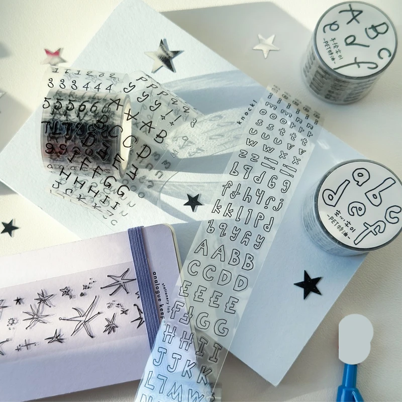 

Agugu Abstract Drawing Die-Cutting Sticker Tapes Numbers Letters Pet Stickers Roll Cute Letter Graffiti Basic Salt Star Tape