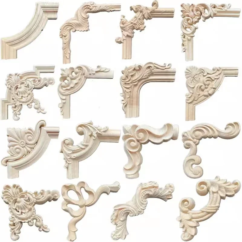 Real Wood Applique Door Corner Flower Furniture Decorative Home Decoration Accessories Head Miniaturas Figurine Desk Accessories