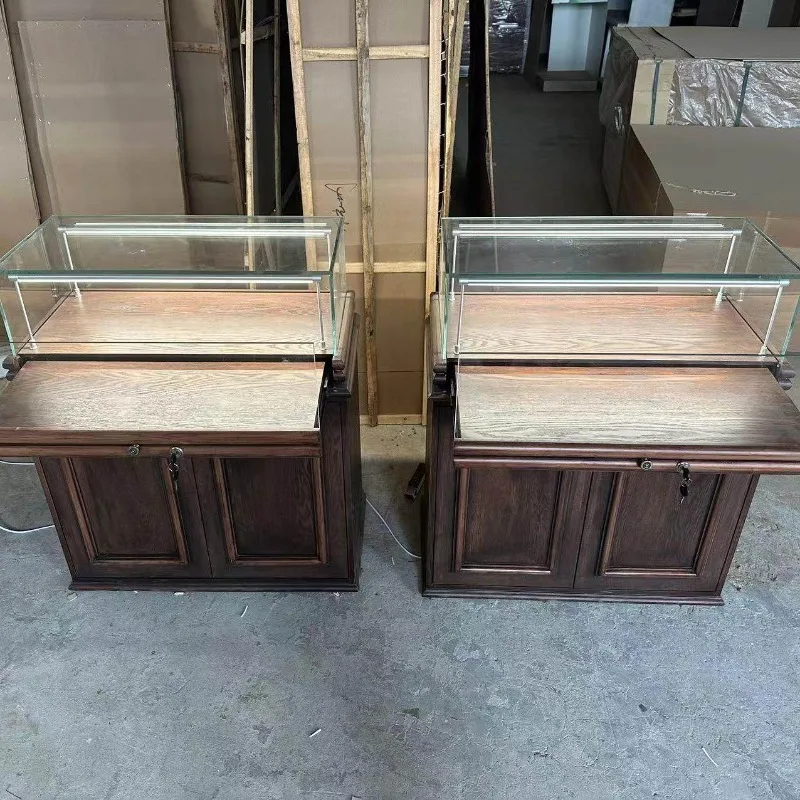 Jewelry, jewelry cabinet, museum display cabinet, jewelry jadeite jade display cabinet, ultra-white glass, wood grain with lamp