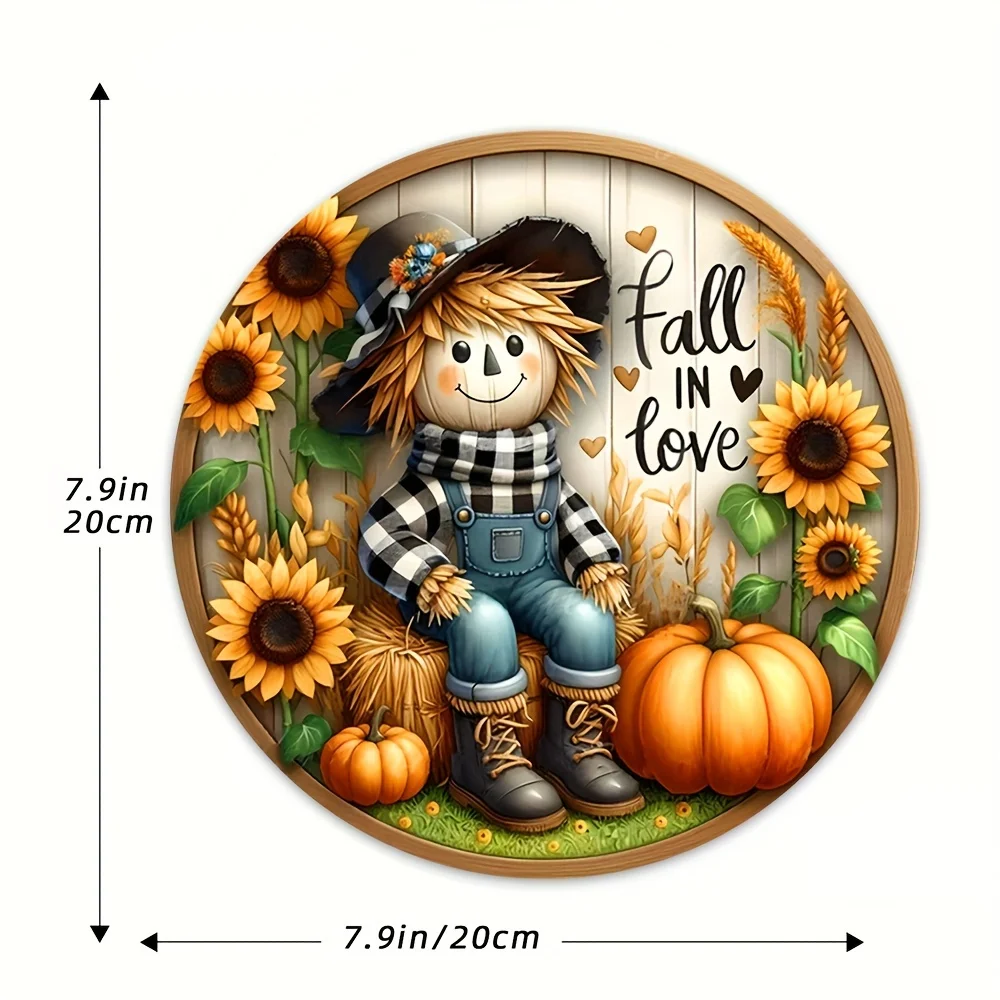 Charming Scarecrow and Fall Harvest Wood Sign - 7.9