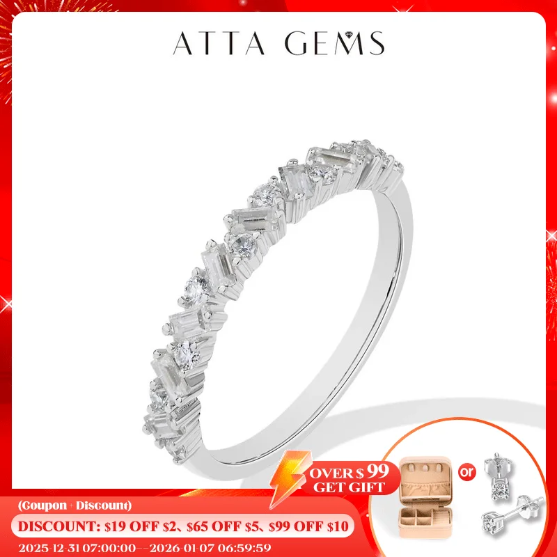 

ATTAGEMS Sparkling Moissanite Diamond Rings for Women D Color VVS1 Baguette Matching Wedding Band S925 Silver Engagement Jewelry