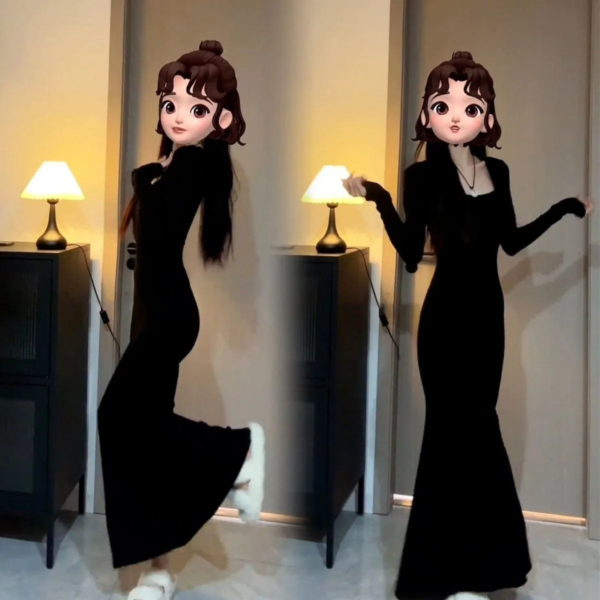 High-end gola quadrada lápis maxi vestido de manga cheia luxo rainha-chique preto bodycon sereia vestido de malha para 2025 aw luxo camadas