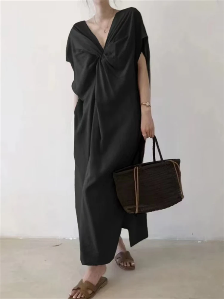 REALEFT Summer Bohemian Cotton Linen Women\'s Long Dresses Sleeveless High Waist New 2023 Casual Backless A-Line Dresses Female