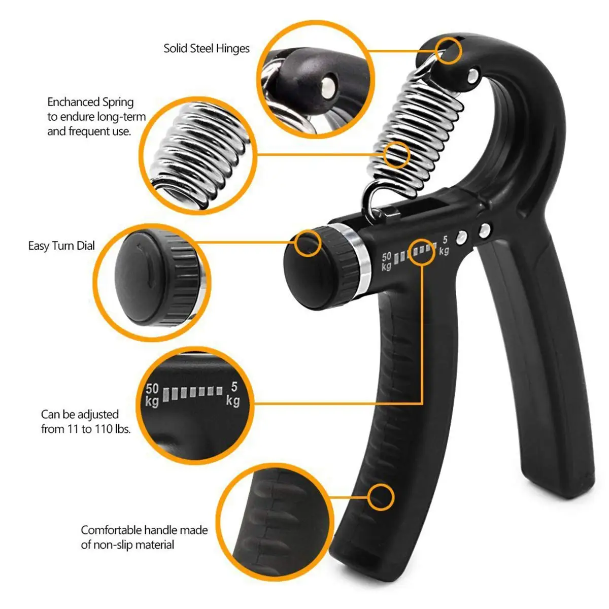 Grip Strengthener 5-60kg Adjustable Grip Fitness Exercise Grip Wrist Increase Strength Spring Finger Pinch Wrist Extender Hand