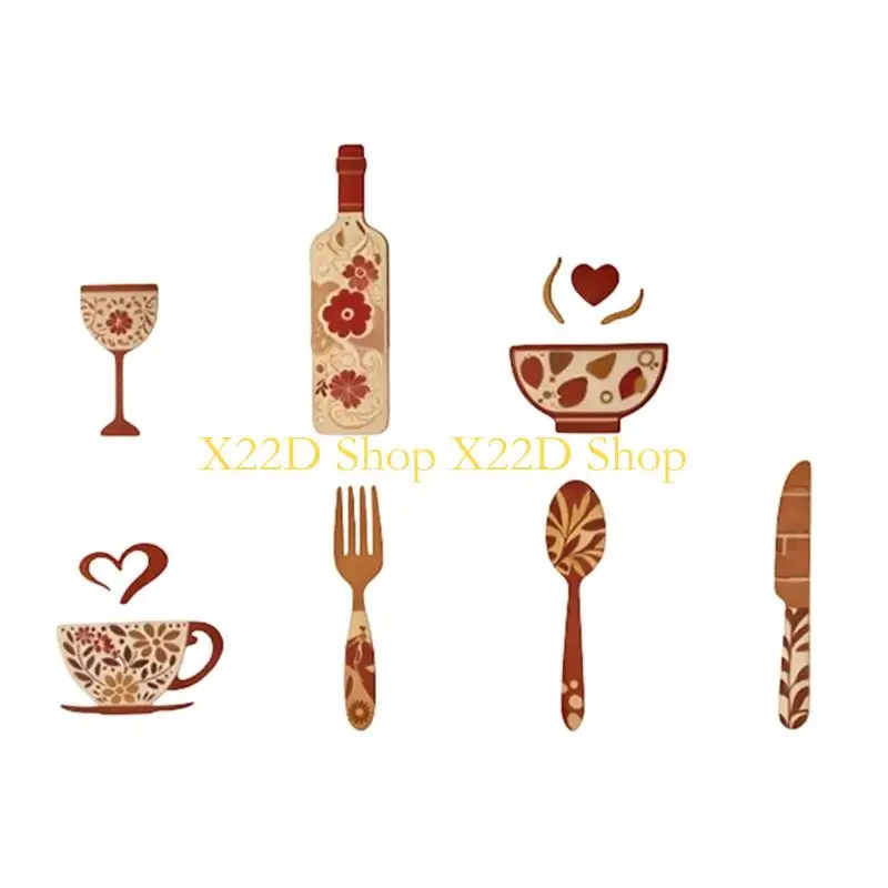 X22D Kitchen Utensil Wall Art Sticker 7Pieces Wall Decors for Farmhouse Room
