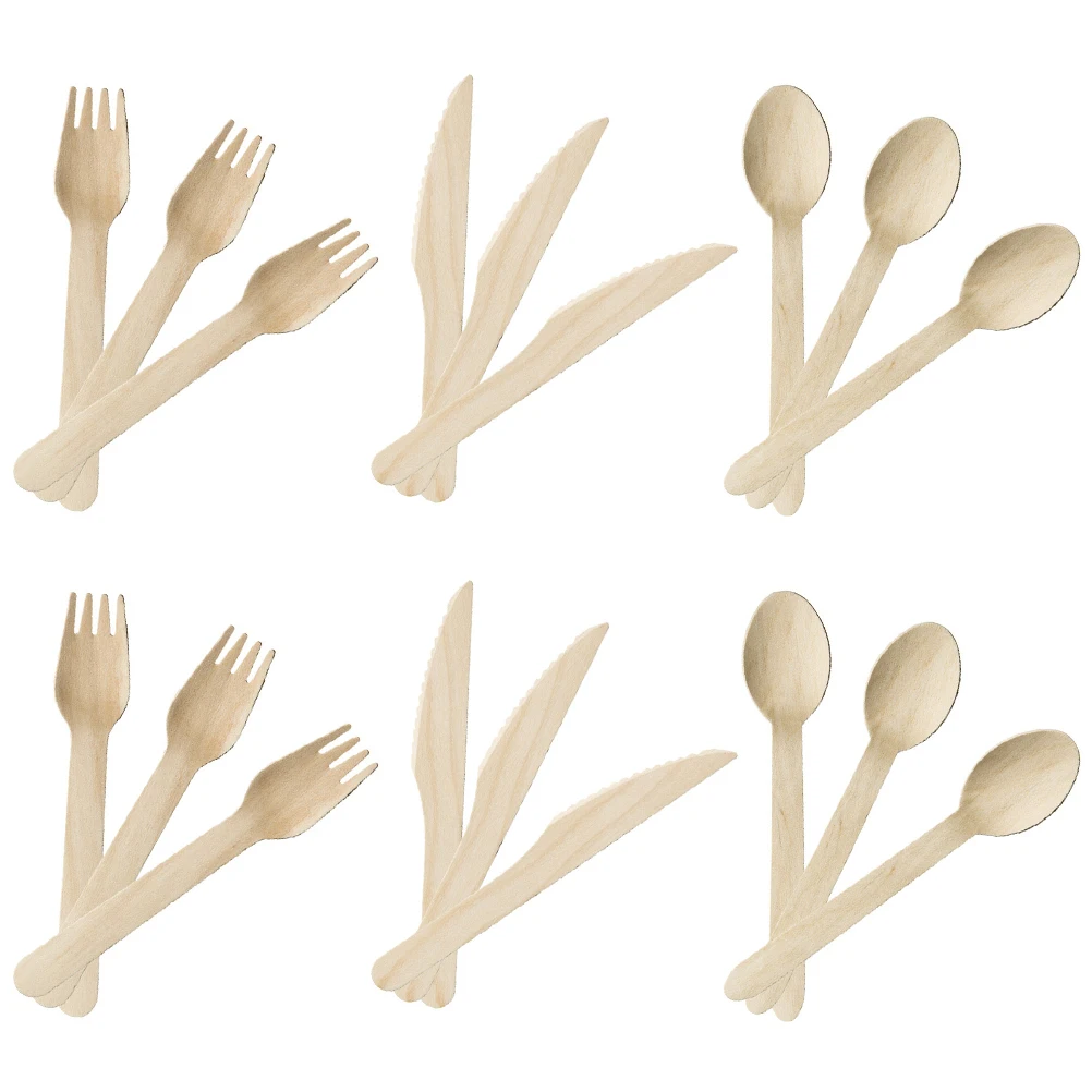 

Wooden Knife and Fork Spoon Set Serving Utensils Party Knives Degradable Tableware Cutlery