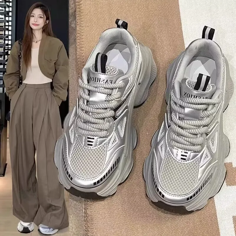 

Women's Casual Sneakers 2025 Autumn Thick Soled Height Increasing Mesh Breathable Versatile Lightweight Casual Sneakers
