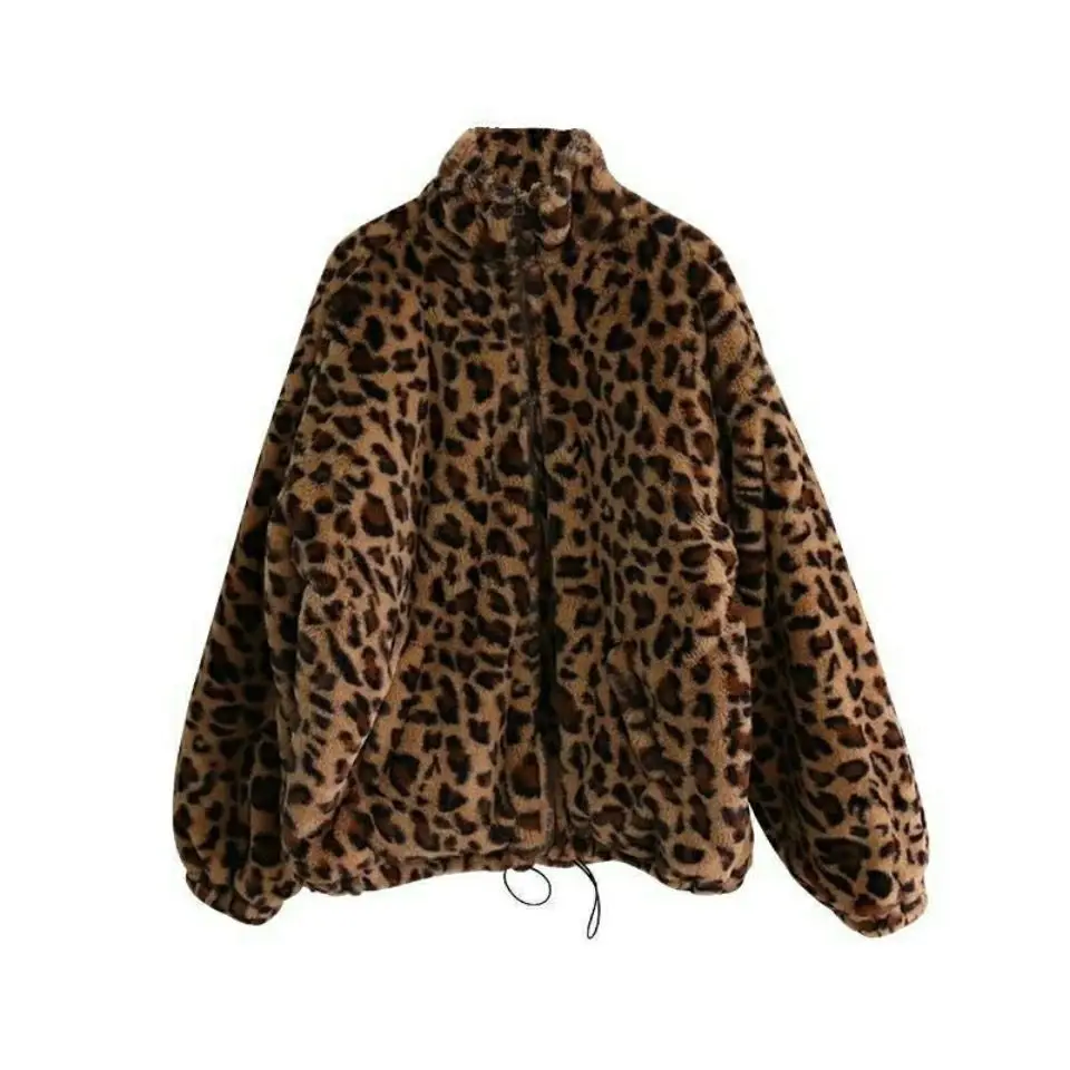 Autumn Winter Korean Version of The New Leopard Print Coat Women Plus Cotton Thick with Loose Vintage Plush Coat Women\'s Coat