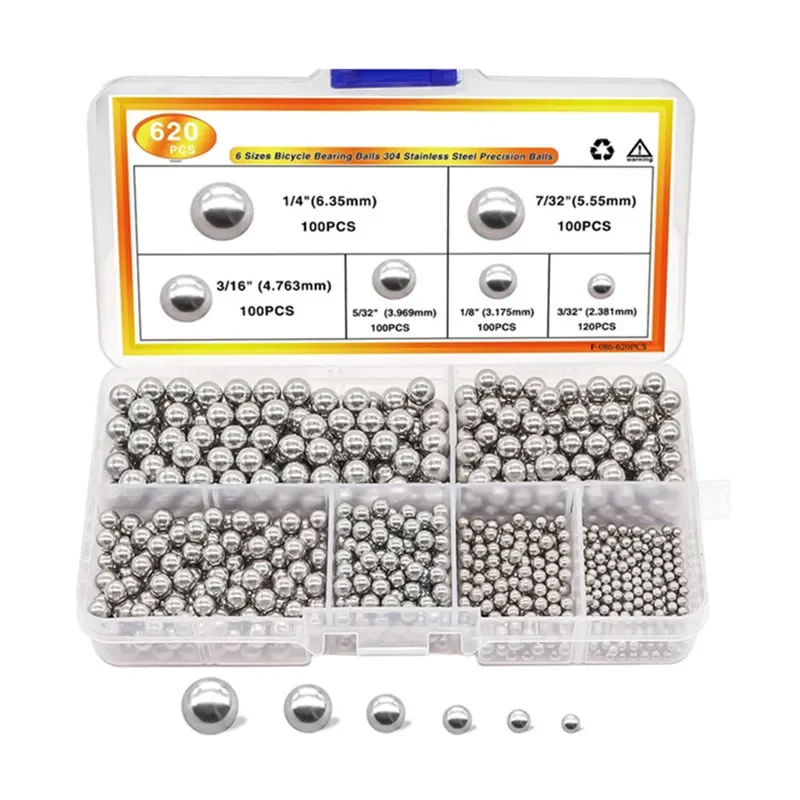yes620 Pcs Imperial 304 Stainless Steel Balls Bicycle Bearing Ball Set Metal Balls in Box