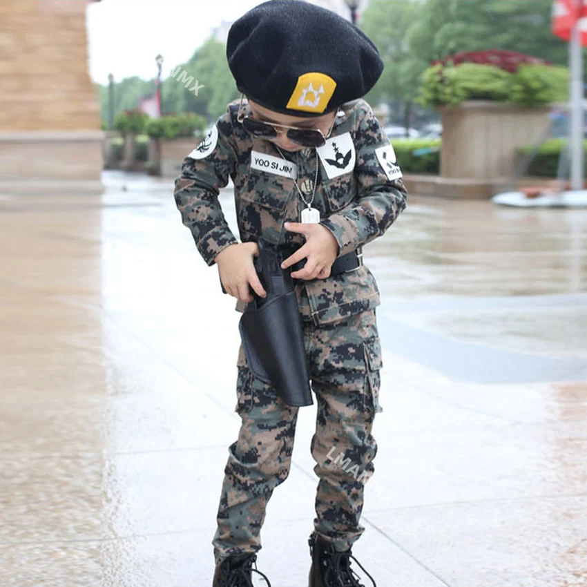 Disfraz de fuerza especial para niños, completa de manga uniforme militar, conjunto de ropa de camuflaje de combate táctico, actuación