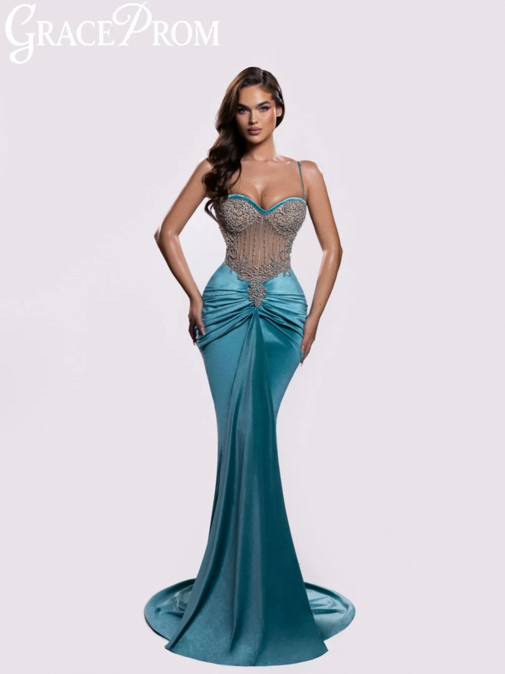 

2026 Новое блестящее вечернее платье с кристаллами, плиссированные тонкие бретели, свадебное платье русалки, элегантные длинные банкетные платья по индивидуальному заказу