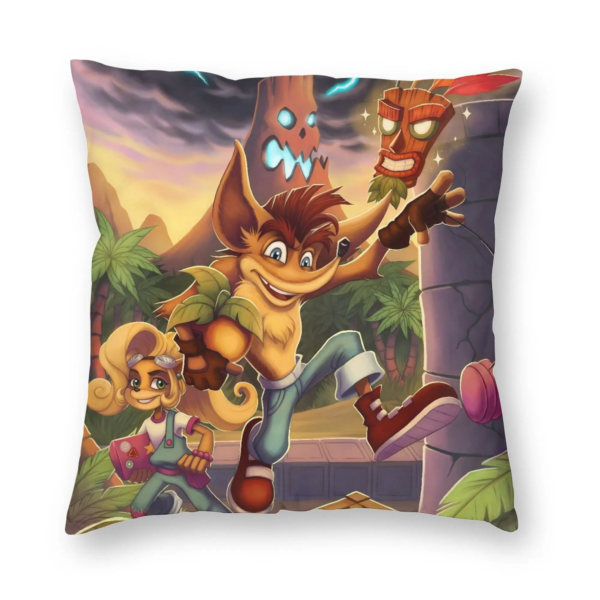 Pillow Case Crash Bandicoot Family Trip Soft  Pillow Cover For Sofa Couch Bed Living Room Vintage Pillowcases
