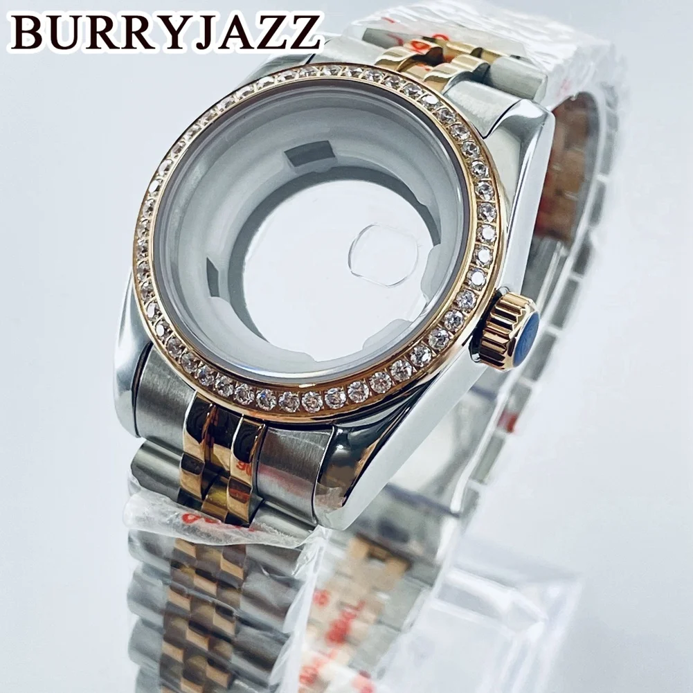 

BURRYJAZZ 31mm NH05 NH06 Silver Rose Gold Solid Stainless Steel Sapphire Glass Diamond Watch Case