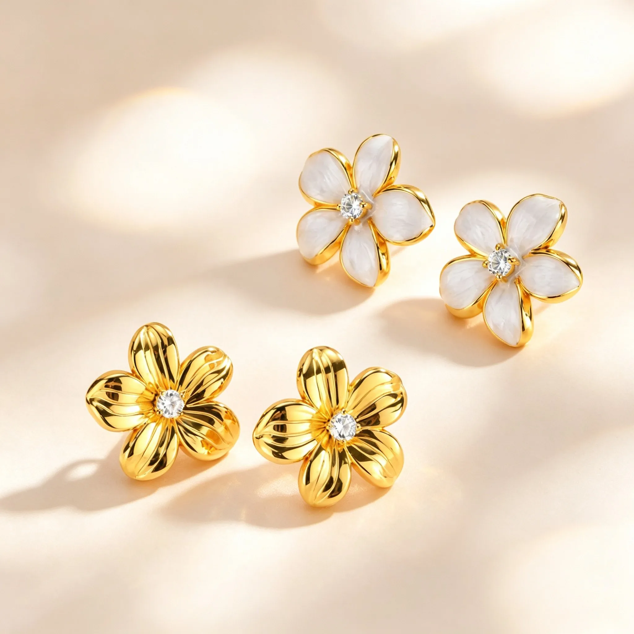 Weiße Emaille-Blumen-Ohrstecker für Damen, Edelstahl-Ohrringe mit Zirkonia, Klassischer Süßer Damen-Ohrschmuck als Geschenk