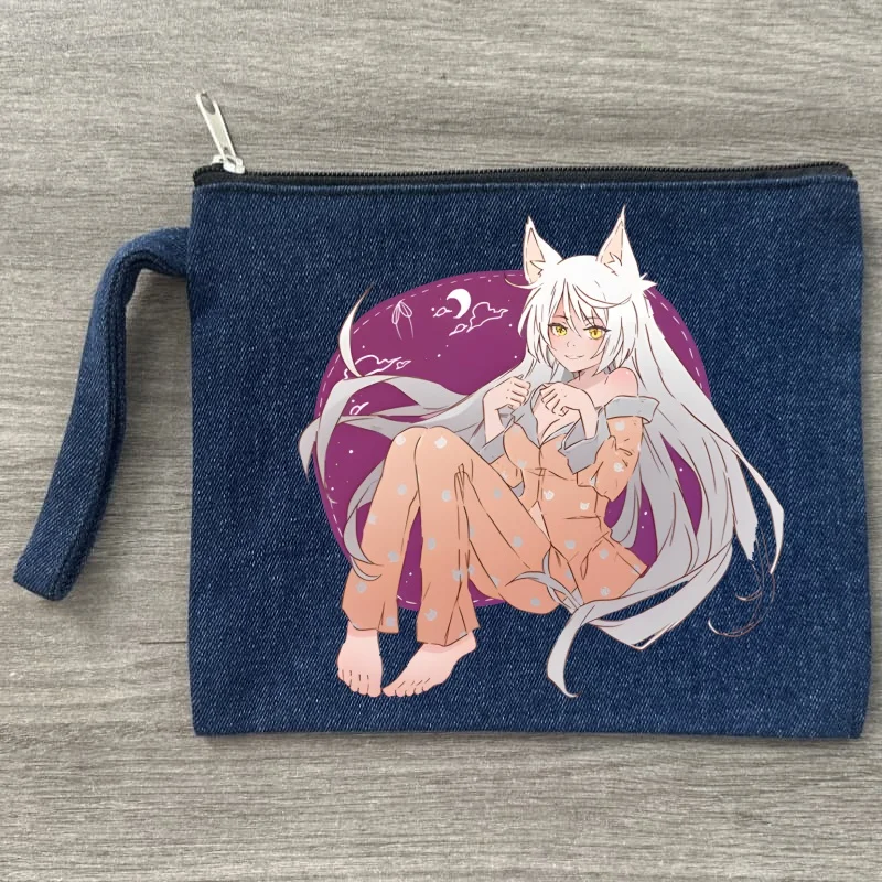 

Hanekawa Tsubasa Denim Fashion Makeup Bag Travel Storage Bag Canvas Printed Letter Zero Wallet, Small Item Storage Holiday Gift