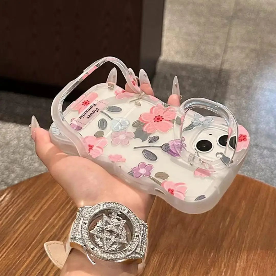 Coque de téléphone avec support de caméra 3D et support de chaise à motif floral pour iPhone 16 17 15 14 13 12 11 Pro Max XS Max XR