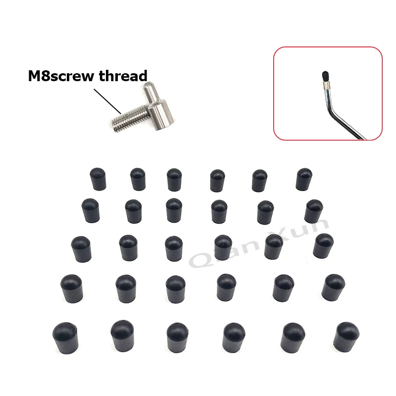 30PCS Black Rubber Caps+Stainless Steel Heads Rubber Tips For Paintless Dent Repair Hammer And Tips for Hook and PDR King Rod