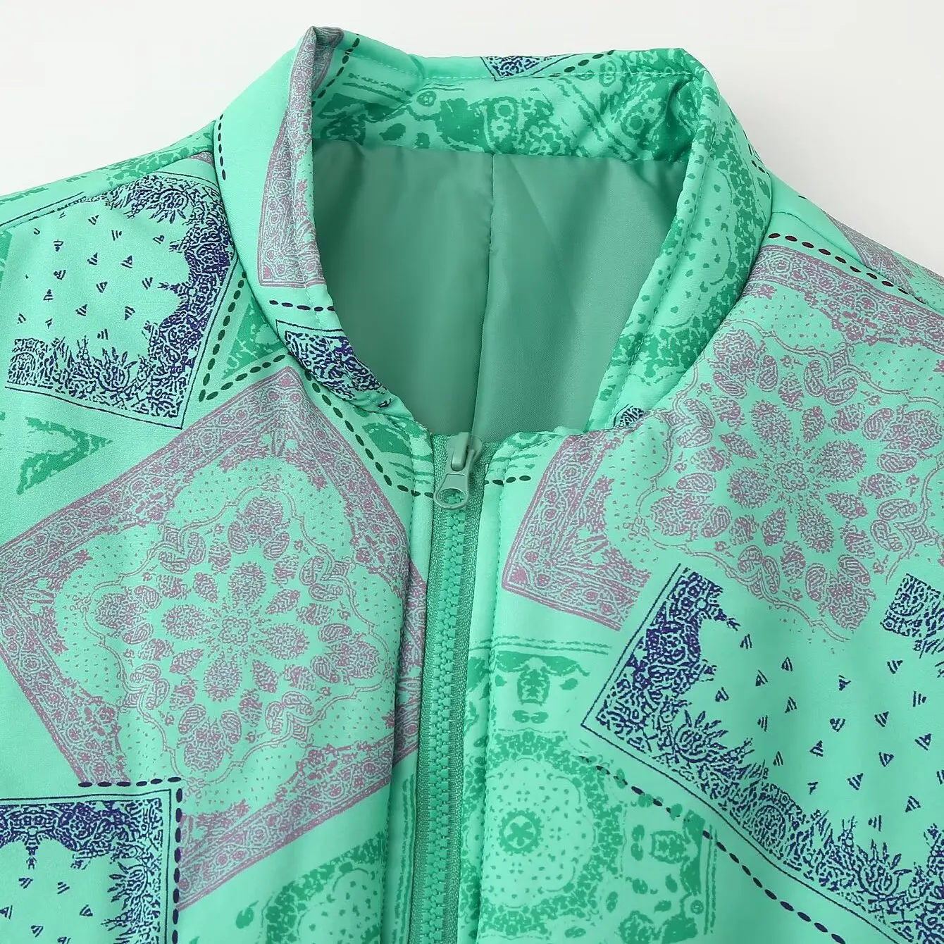 KASLEAD New Women's High-End Cotton Jacket Zipper Design Versatile Geometric Pattern Autumn Fashion Outerwear 2