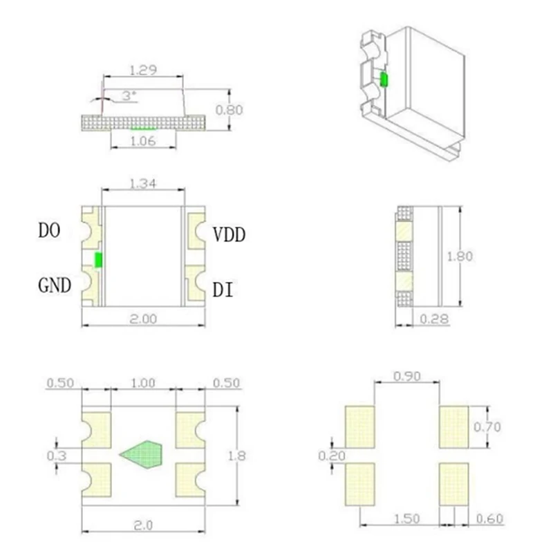 200Pcs WS2812 2020 LED Chip 4Pins Mini White PCB Addressable Digital RGB Full Color LED Chip DC5V For LED Strip Screen