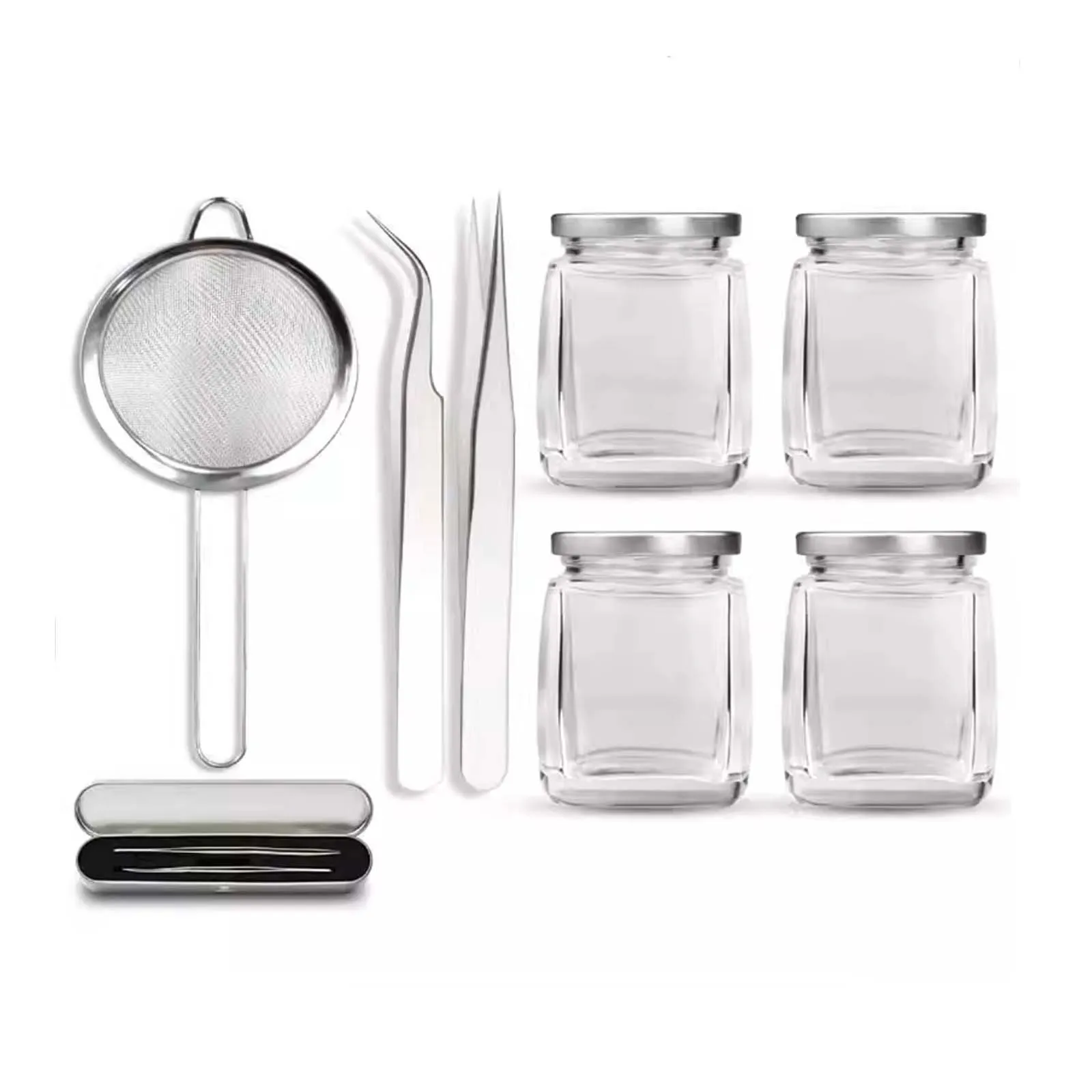 

Bird's Nest Picking Set, Stainless Steel Elbow Straight Head Tweezers Filter Bird's Nest Cleaning Tool with 4pcs 180mL Bottles