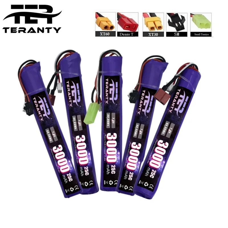 1/2/6PCS Toy Gun Battery7.4V 3000mAh Lipo Battery For RC Toys Mini Airsoft BB Gun Power Battery 2S Deans T/Small Tamiya