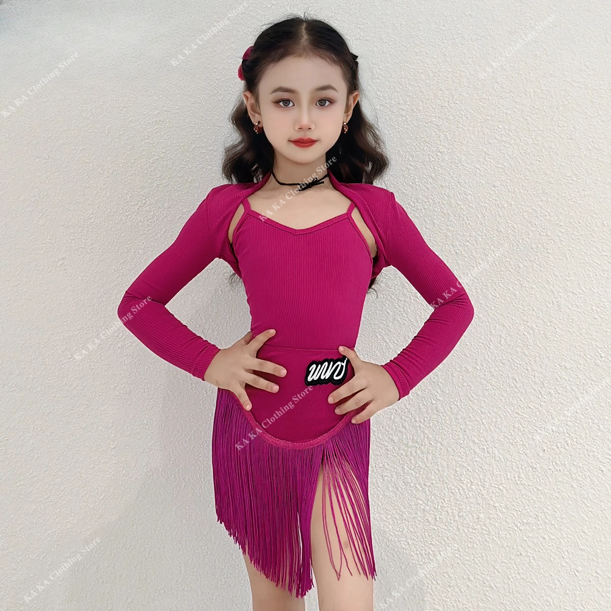 الأطفال هامش تنورة شرابة السالسا اللاتينية فستان رقص الفتيات قاعة الرقص فستان القياسية الفتيات السامبا اللاتينية ممارسة فستان الأداء