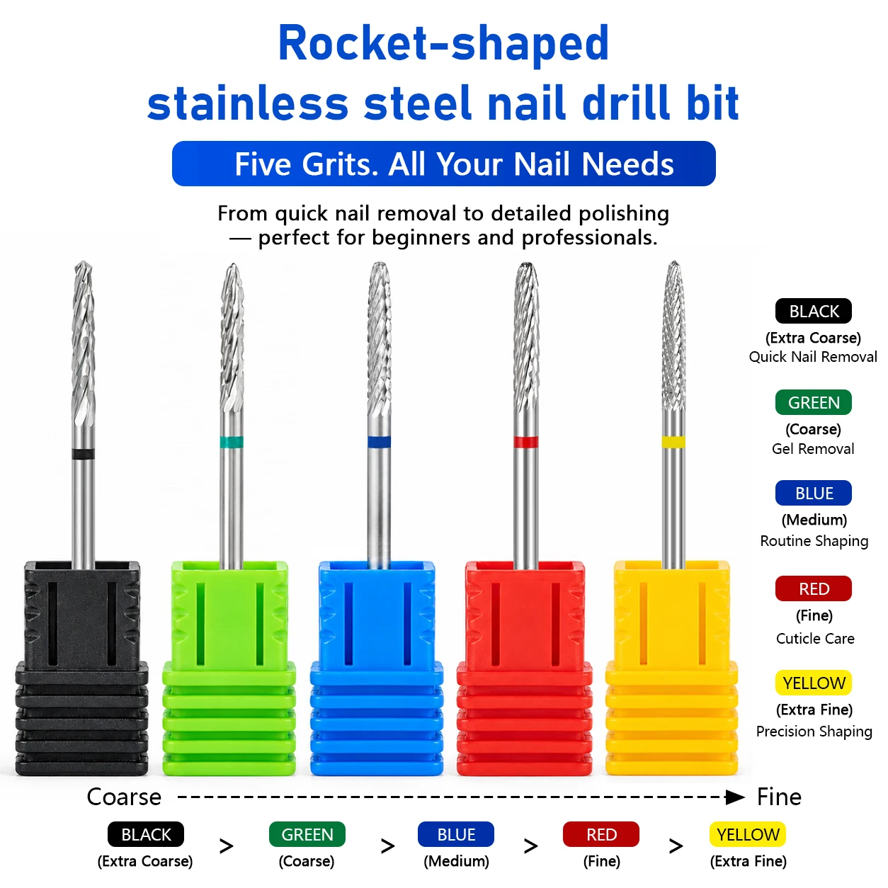 1pc Tapered Cone Stainless Steel Nail Drill Bit for Acrylic Gel Removal Burr Cuticle Cleanup Milling Cutter Manicure E-File Bits