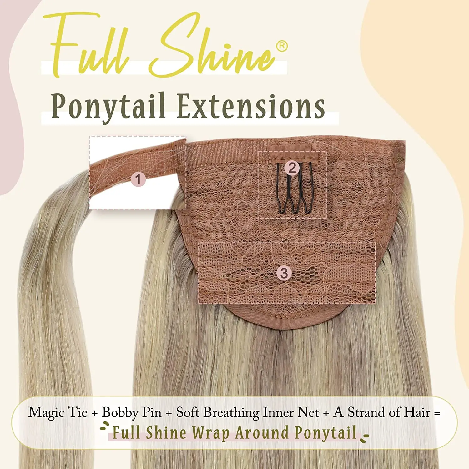 Full Shine Ponytail Extension Highlighted Bleach Blonde Ponytail Human Hair Clip in Ponytail Hair Extensions