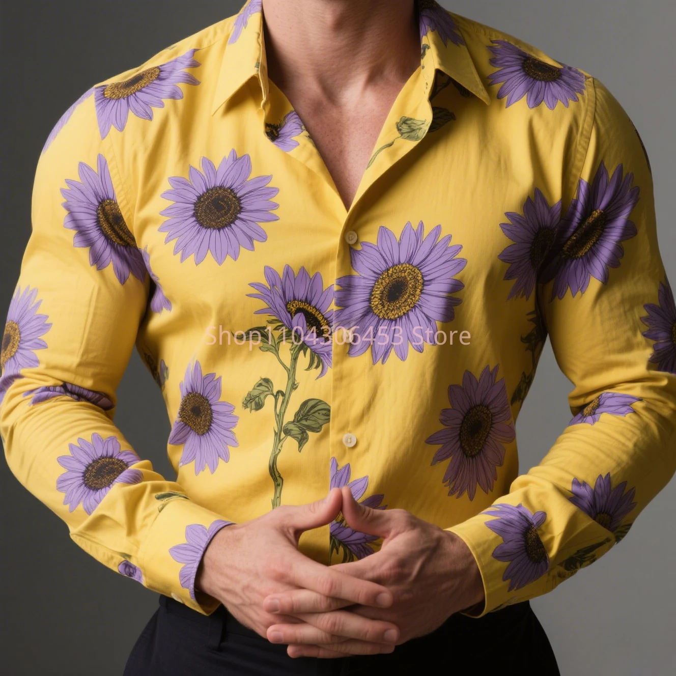 New Men's Festive Chrysanthemum 3D Print Original Design Shirt Hawaiian Vacation Casual Long-sleeved Lapel Shirt Business Simple