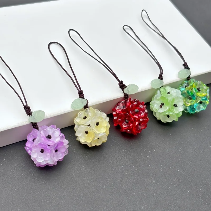 Exquisite Handmade Bead Hydrangea Leaf Flower Phone Lanyard Jewelry Keychain for Women Luxury Mobile Phone Chain Accessory
