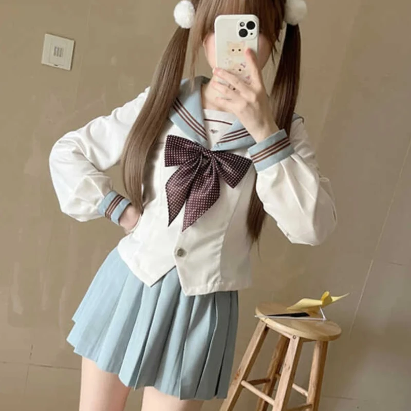 

Original Mint Milk Green Long Sleeve Sailor Suit Set 2025 Mid-Term Waist Cinching Slimming JK Uniform School Uniform sdwa2