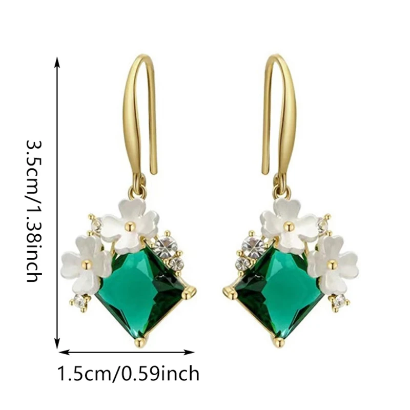 أنيقة حجر الزمرد زهرة استرخى أقراط حجر الراين الزهور أقراط مجوهرات للنساء الأحجار الكريمة بيان المجوهرات الجميلة