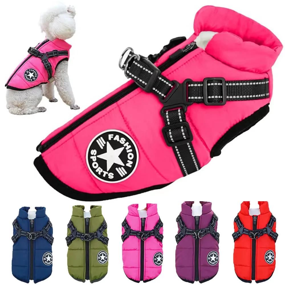 Vêtements imperméables épais et chauds pour animaux de compagnie, manteaux en coton pour chiens et chats, gilets d'hiver en coton pour la poitrine et le dos, fournitures pour chiens