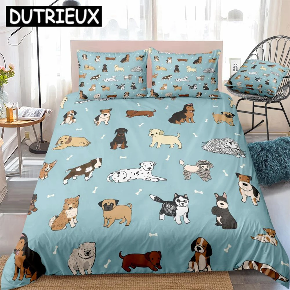 

Puppy Dog Pets Duvet Cover Set Cute Animal Bedding Kids Boys Girls Cartoon Dogs Quilt Cover Queen Home Textiles 3pcs Dropship