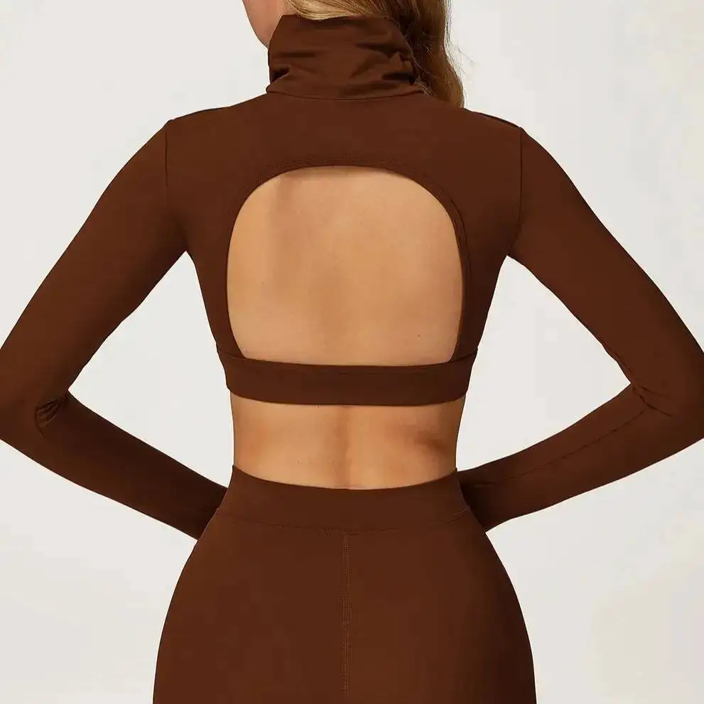 

Hollowed Out Beautiful Back Yoga T Shirt Tight Fitting Gym Outdoor Long Sleeve Sports Running Fiess Crop Top Female