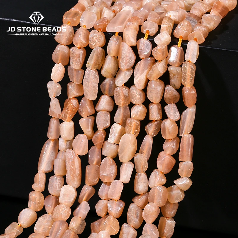 6-8mm Natural Stone Orange Moonstone Irregular Beads Loose Spacer Sunstone Bead for Jewelry Making Diy Necklace Bracelet 15 Inch