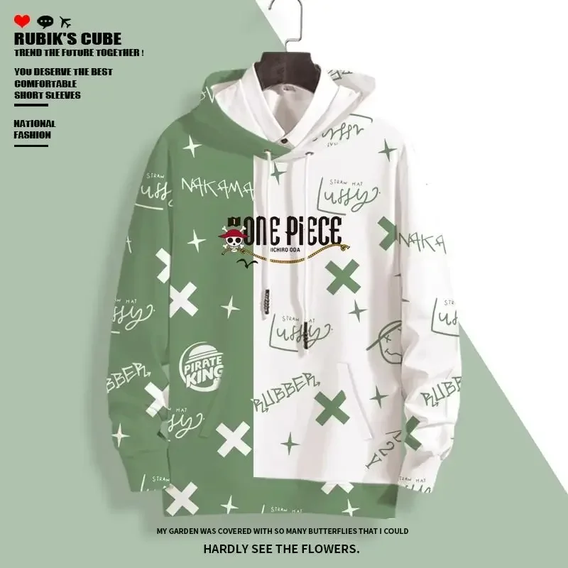 One piece Roronoa Zoro Printed Hooded Sweatshirt Jacket Color Blocked Trendy Cartoon Clothing Jacket