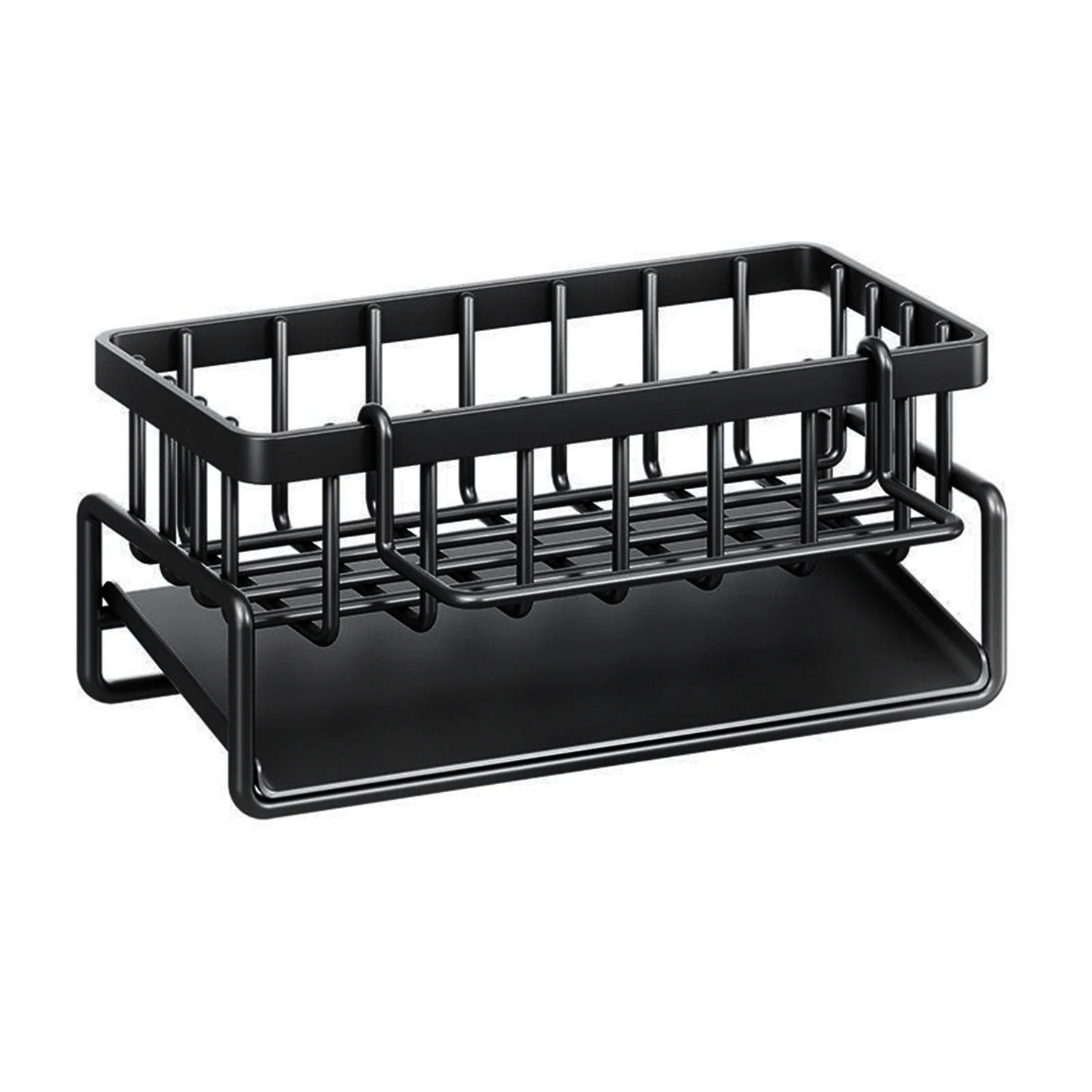 Kitchen household drain rack, multi-functional drain rack, rag storage rack, sink rack, black (with rod)