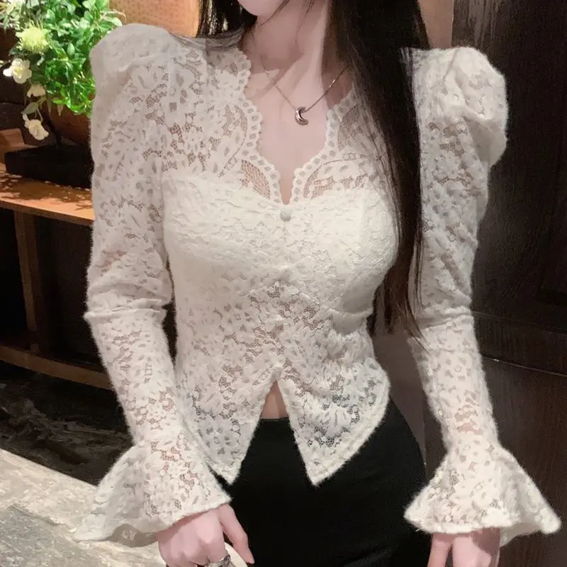 Nowa koronkowa szykowna i wyjątkowa bluzka w stylu francuskim. Piękna szyfonowa koszula dla kobiet