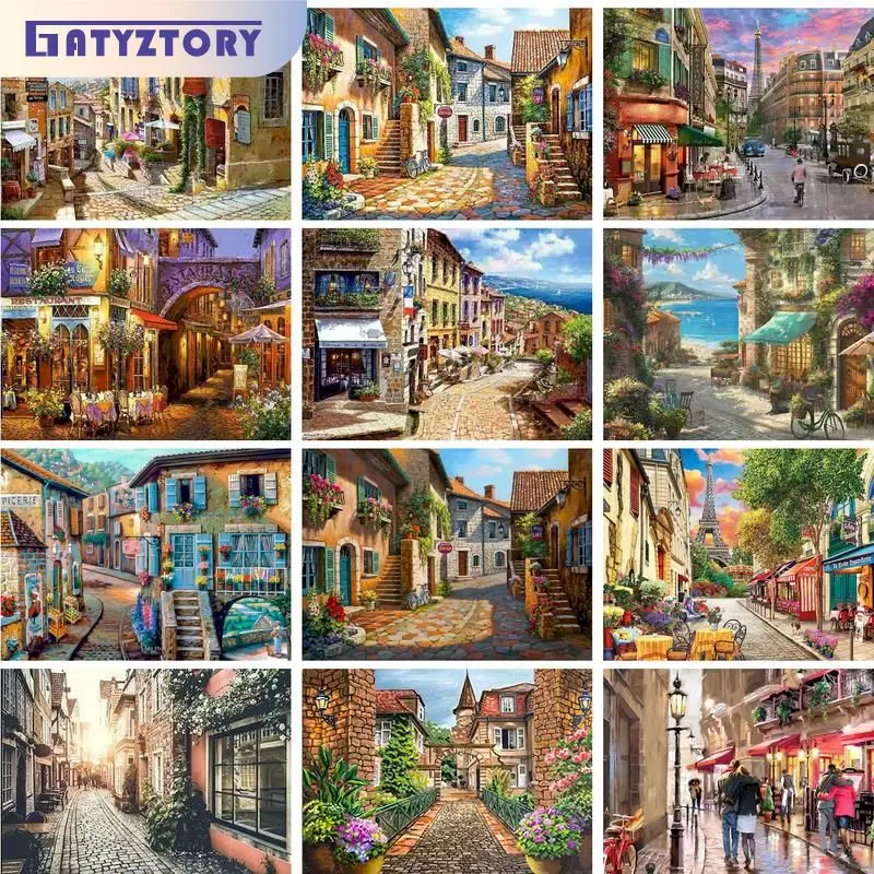 

GATYZTORY Oil Painting By Numbers For Handicrafts Autum Town Scenery Painting Decors For Adults Diy Set Gift Wall Art Handpainte