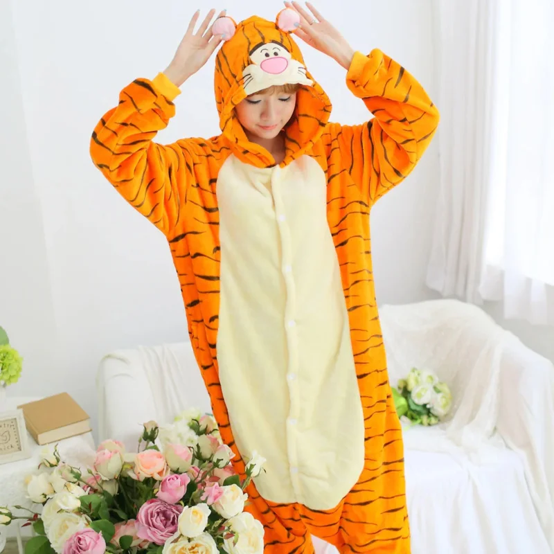 Винни Пух и Блустерный День Тигра Кигуруми Пижамы Зимние Фланелевые Пижамы Для Взрослых Детей Мужчин Женщин Мультфильм Косплей Костюм