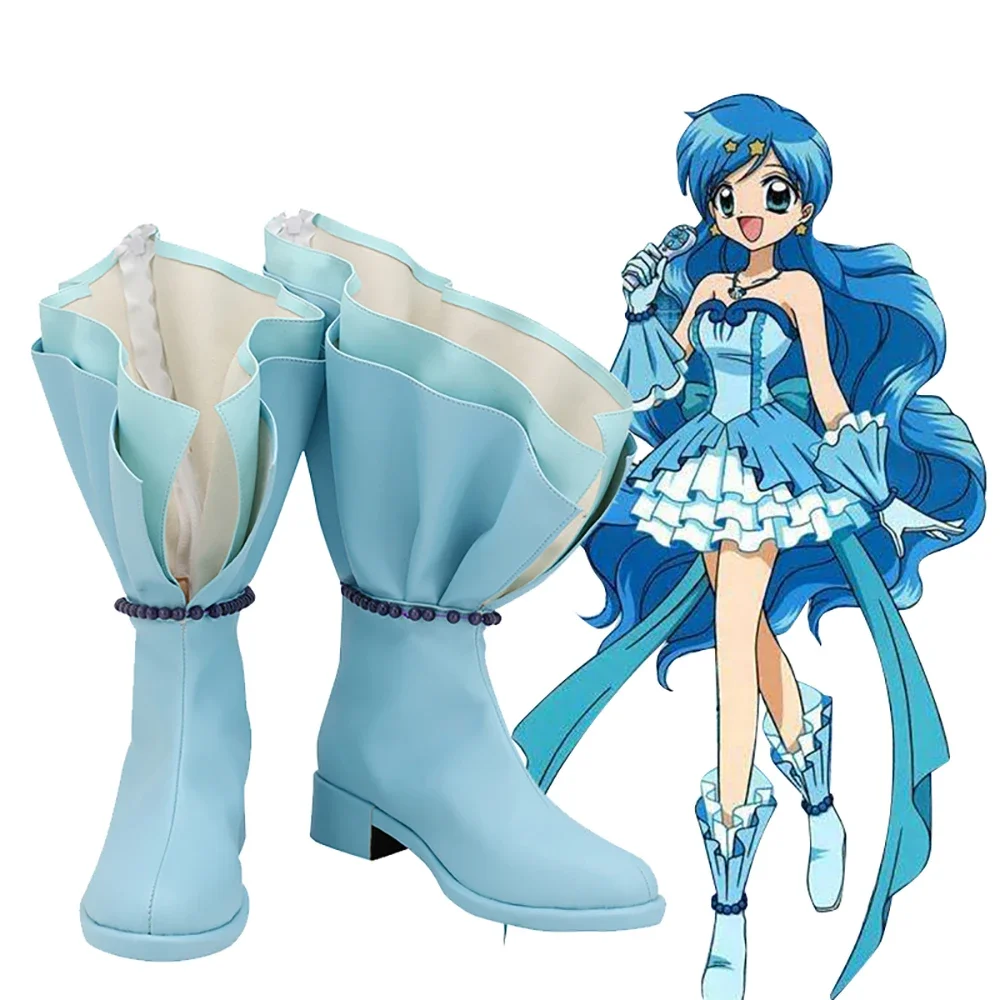 Mermaid Melody Hanon Hosho Cosplay Boots Light Blue Shoes Custom Made Any Size