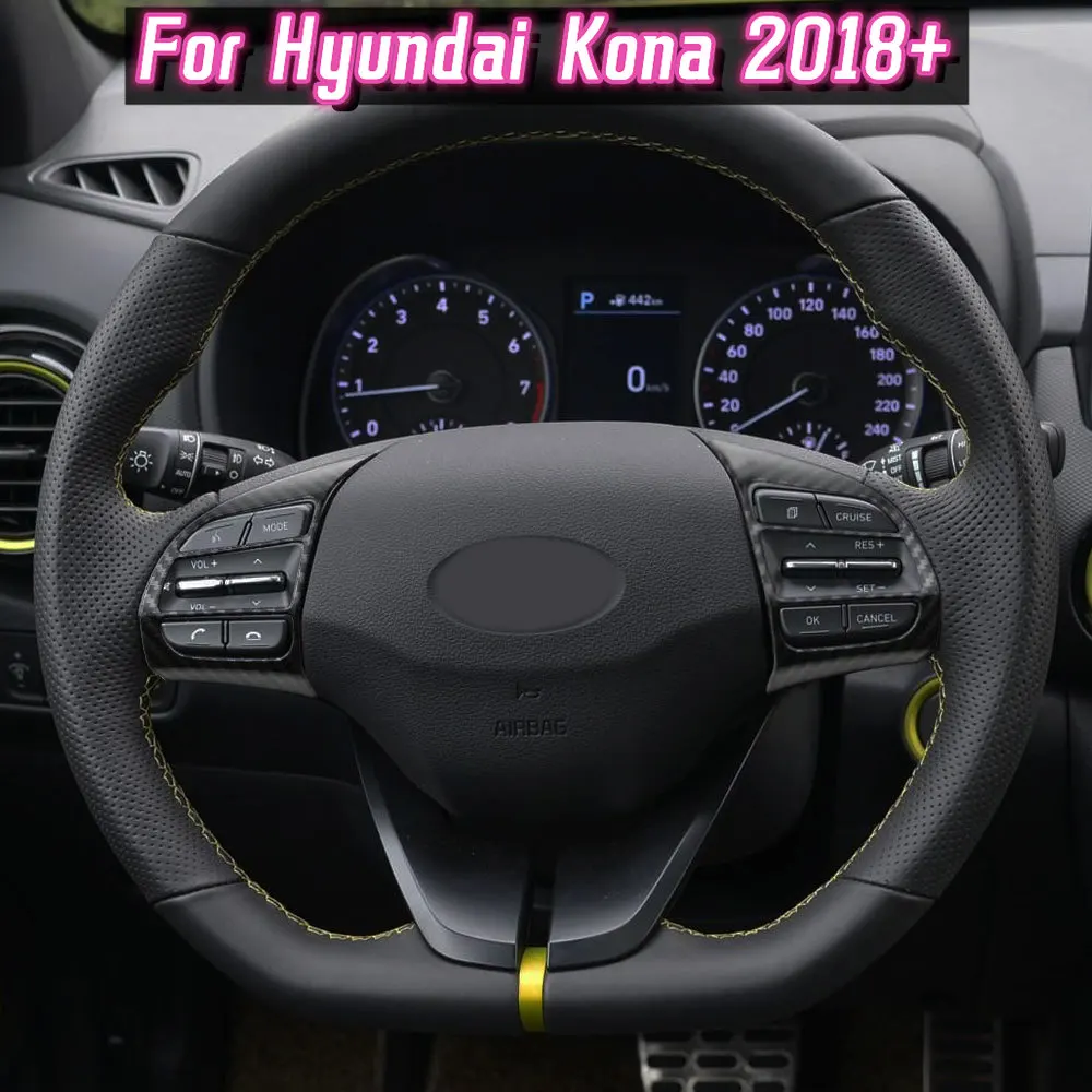 2pcs Car Steering Wheel Cover Frame Trim Insert Sticker for Hyundai Kauai Kona 2017 2018 2019 2020 2021 SUV Car Accessories