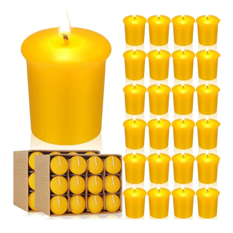 

6-48Pcs Beeswax Votive Candles Handmade Bees Wax Candle Smokeless Beeswax Tealight Candles Wedding Spa Gift Home Decor