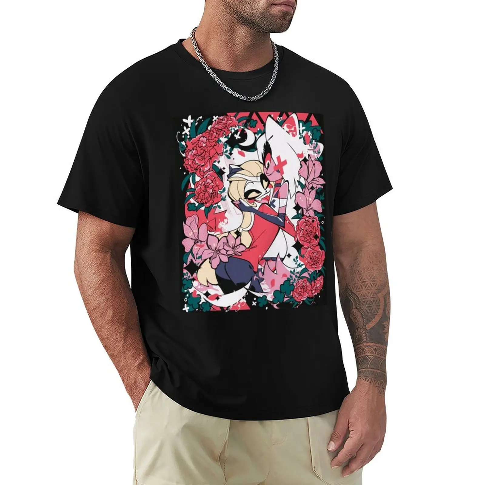 Vaggie and Charlie Flower Design T-Shirt Summer Holiday T-Shirt