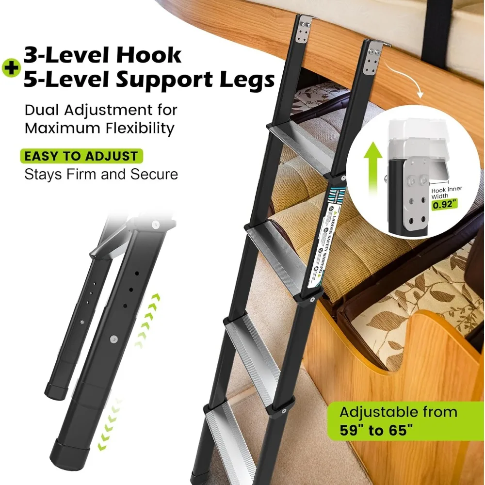 บันไดปรับระดับได้ 8 ระดับ รับน้ำหนักได้ 660 ปอนด์ ผลิตจากเหล็ก-อลูมิเนียมกันลื่น เหมาะสำหรับเตียงสองชั้น รถบ้าน หอพัก