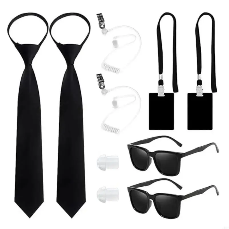 Secret Agent Outfits including Black Glasses Earpiece And Neck Tie for Adult Kid