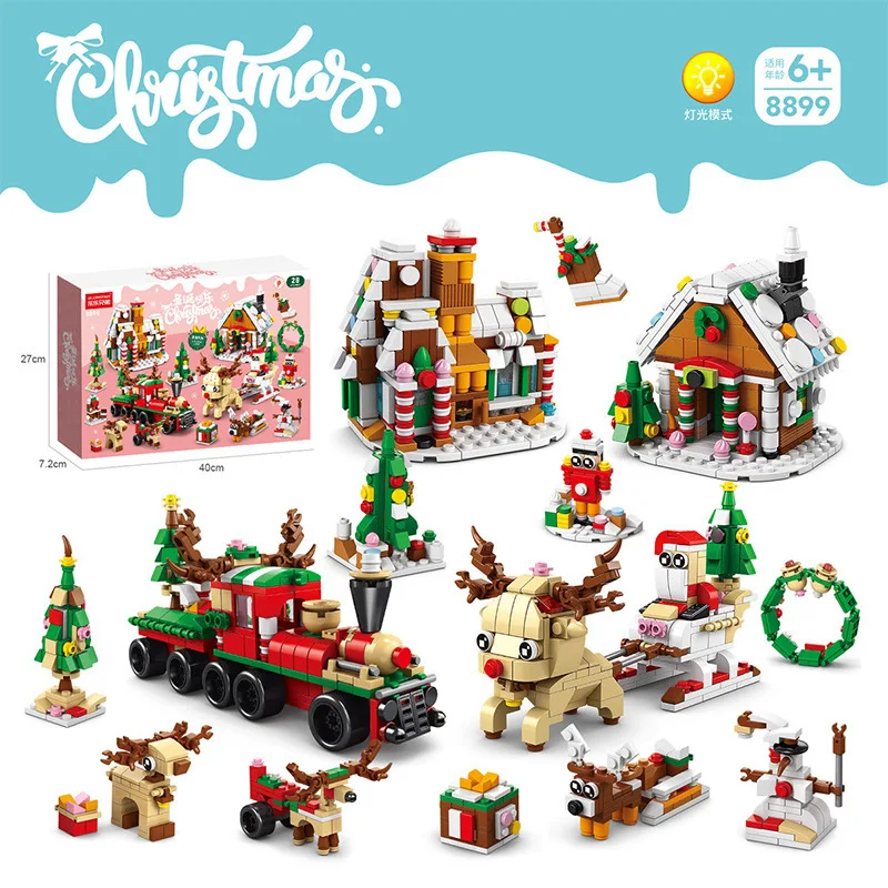 

6 In 1 Upgraded Christmas Series Building Blocks Set With Light Creative Winter Village House DIY Bricks Toys For Kids Xmas Gift